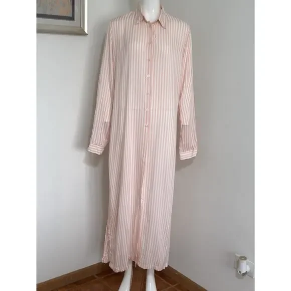 Rococo Striped Viscose Cover Up Dress Size M Long Sleeve Sheer Beach Resort NWT - Picture 2 of 13